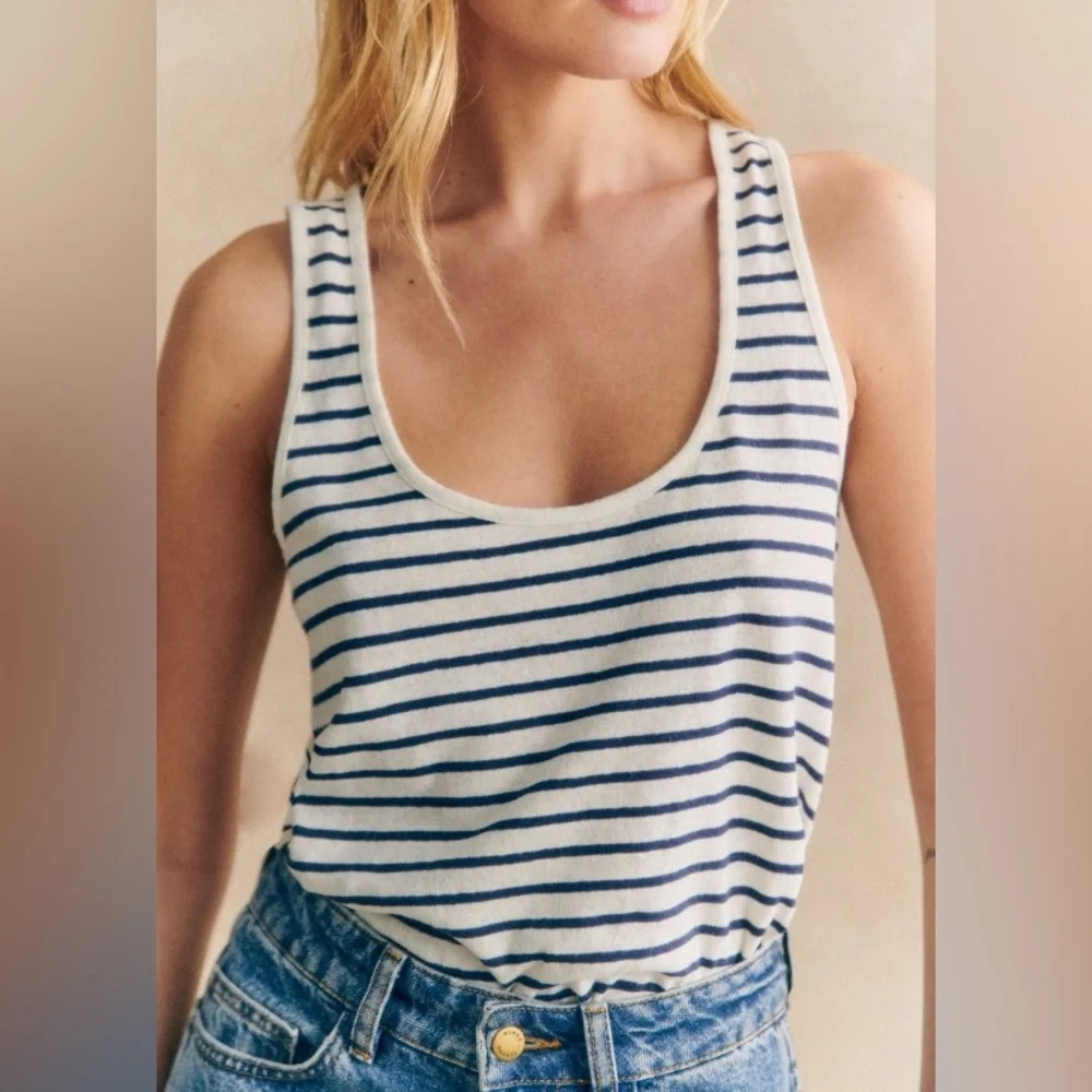 Sezane John Top in Ecru and Navy - Size Large - Picture 4 of 10